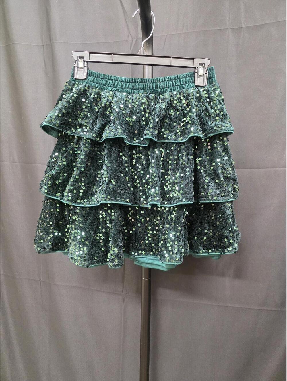 GRACE KARIN Girls Sequin Ruffle Party Skirt Dark Green 14Y